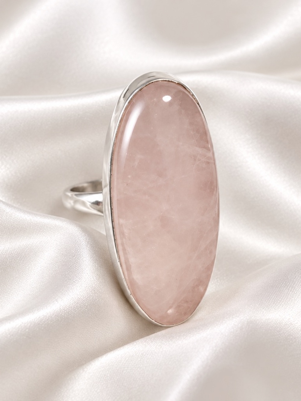 Rose Quartz oval Statement Ring size 9 stamped 925 (9)